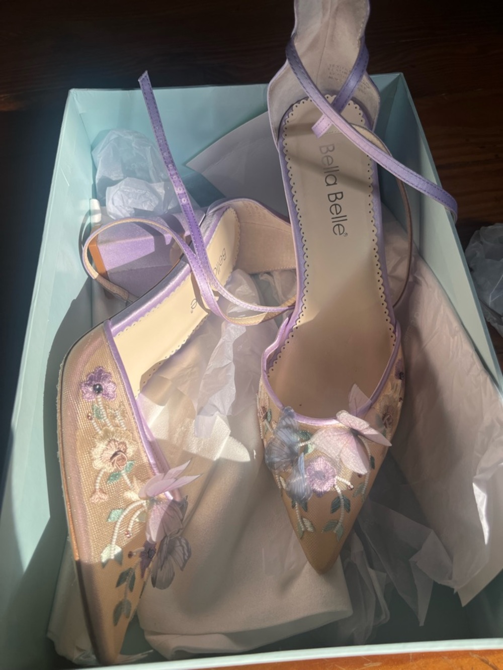 Bella Belle Lilac Ankle-Strap Block Heels with Butterfly Appliqué - Picture 9 of 17